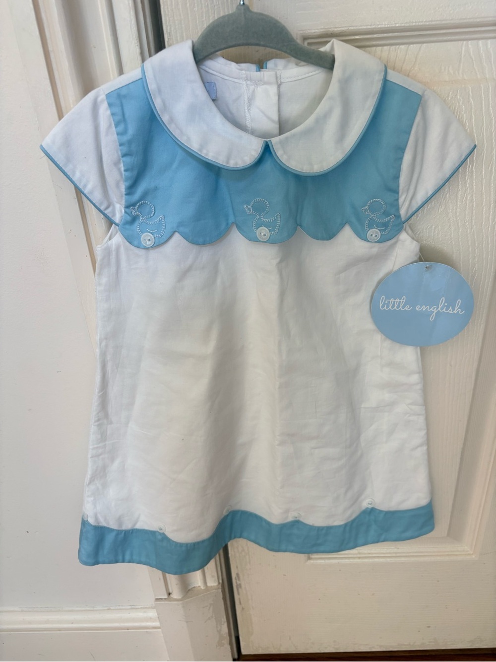 Little English White and Light Blue Scalloped Collar Dress